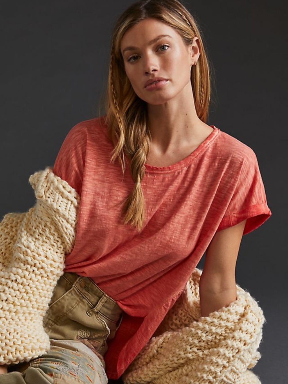Pilcro Dusty Rose Short Sleeve Scoop Neck Tee